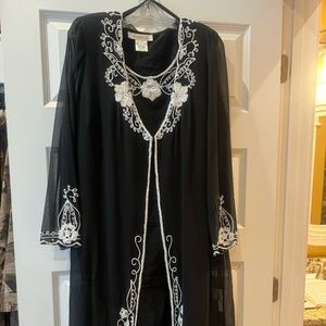 Roaman's Three Piece Navy Pants Suit with Sheer Lace Jacket